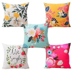 Indiancraft Decorative Digitally Printed Cushion Cover (Set Of 5 In 16 * 16 Inch), JUTE Fabric 3D Printed Cushion Cases