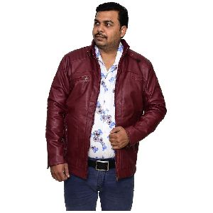 Men's Biker's Leather Jacket - Burgundy