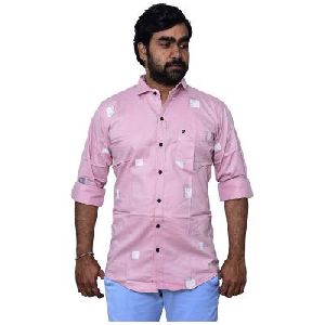 Men's Printed Regular Fit Shirt - Light Pink/White