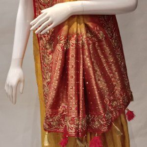Yellow With Red Border Saree