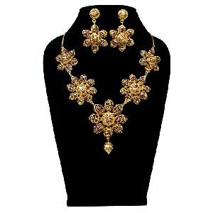 1 Gram Gold Forming Mina Work Golden Colour Necklace Set