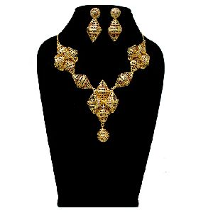 1 Gram Gold Forming Mina Work Golden Colour Necklace Set