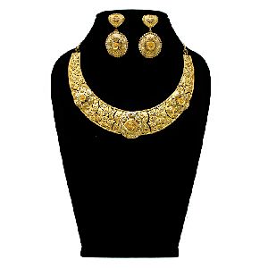 1 Gram Gold Forming Work Golden Colour Choker Necklace Set
