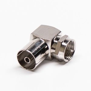 F Type Male To PAL Female Angled Adapter Nickel Plated