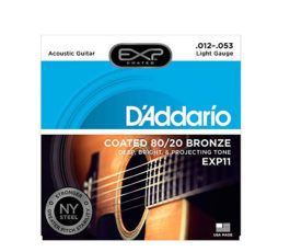 D’Addario EXP11 Coated Light 12-53 Acoustic Guitar Strings (Multicolor)
