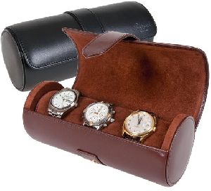 4-watch High quality Dark red leather pillows watch roll case for travel storage