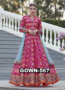 Pink Small Ethnic Digital Printed Gown