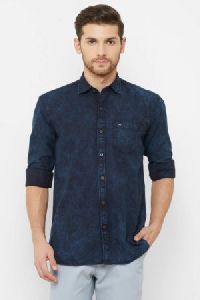 Donzell Men Dark Blue Regular Fit Solid Denim Casual Shirt