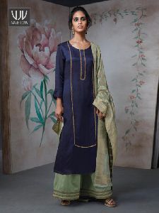 Blue Color Satin Silk Designer Palazzo Suit