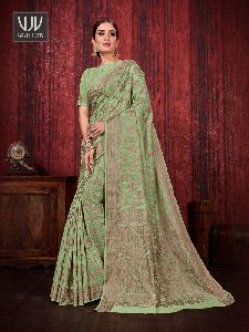 Green Color Linen Silk Designer Saree
