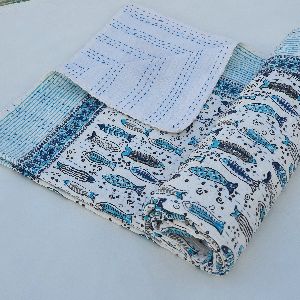 Block Printed Kantha Bed Cover