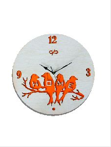 Orange Colour Birds Wall Clock