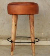 Leather Top Wooden Stool
