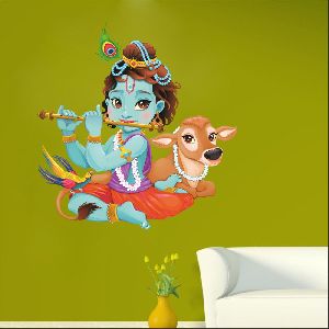 Lord Krishna Flute Playing With Cow Custom Wall Sticker