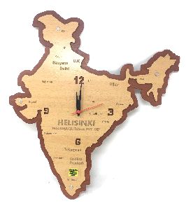 Indian Map Design Wooden MDF Wall Clock