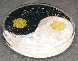 4 Inch Black and White Orgonite Coaster