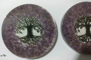 Orgonite Amethyst Coaster With Tree Logo