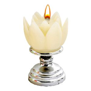 LOF Artificial Lotus Flower Shape Soft Dancing Light with Silver Stand for Home Decoration Color: Wh