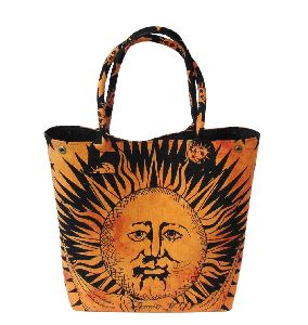 Burning Sun Moon Printed Cotton Handbag