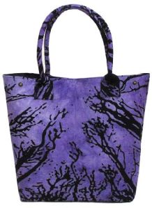 Forest Tree Printed Purple Cotton Handbag