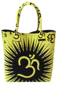 Lemon Color Om Printed Cotton Handbag