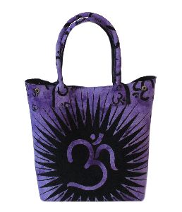 Om Printed Tie Dye Purple Cotton Handbag