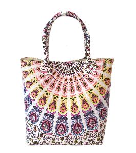 Multi Color Floral Mandala Printed Cotton Handbag