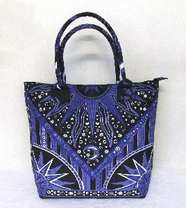 Sun Moon Printed Purple Cotton Handbag