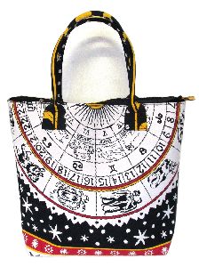 White Zodiac Astrology Printed Mandala Cotton Handbag