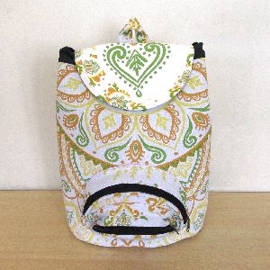 White and Yellow Multi Color Mandala Printed Cotton Backpack