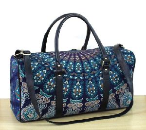 Blue Mandala Printed Cotton Duffel Bag