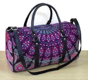 Multi Color Pink Mandala Printed Cotton Duffel Bag