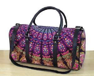 Pink Multi Color Mandala Printed Cotton Duffel Bag