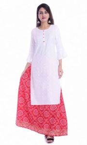 White Kurti With Skirt