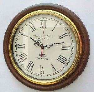 16 Inch Wooden and Brass Vintage Wall Clock