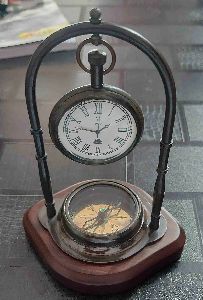 Antique Brass Table Clock with Wood base