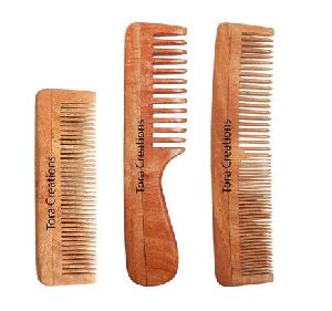 Neem Wood Handmade Eco-Friendly Beard Detangle & Fine-Thin Set of 3 Comb