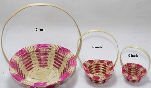 3 Pcs Bamboo Basket with Handle Set