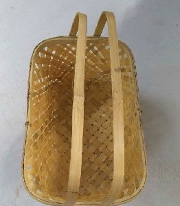 Double Handled Natural Bamboo Rectangular Basket