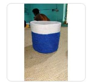 Blue and White Jute Laundry Basket