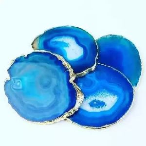 Blue Agate Coasters with Gold Rim