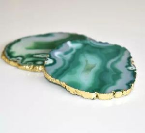 Green Agate Coasters with Gold Rim
