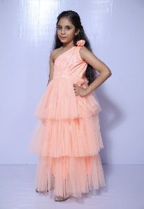 Birthday party gown in net fabric , one side shoulder