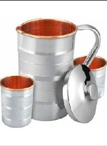 Steel Copper Jug With Glass Set