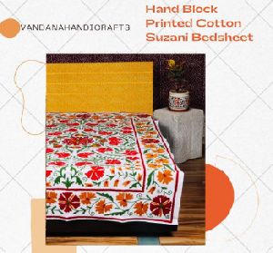 HAND BLOCK PRINTED COTTON SUZANI BEDSHEET
