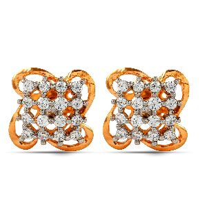 Square Shape Rose Gold Diamond Earrings