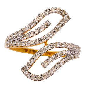 twin Leaves 14K Hallmarked Solid Gold Diamond Ring