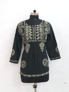 Black Chikan Embroidered Tops