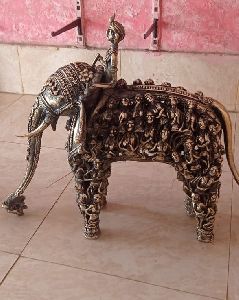 Metal Elephant with Man Handicraft