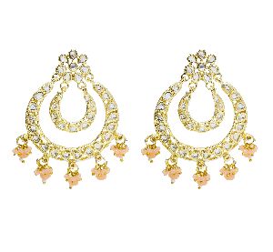 New Traditional Gold Plated peach Color Kundan Earrings For Women and Girls